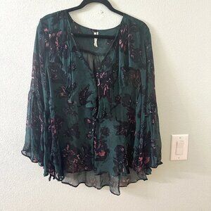 Anthropologie Feather Bone Sheer Peasant Ruffle Blouse Top Women's SMALL